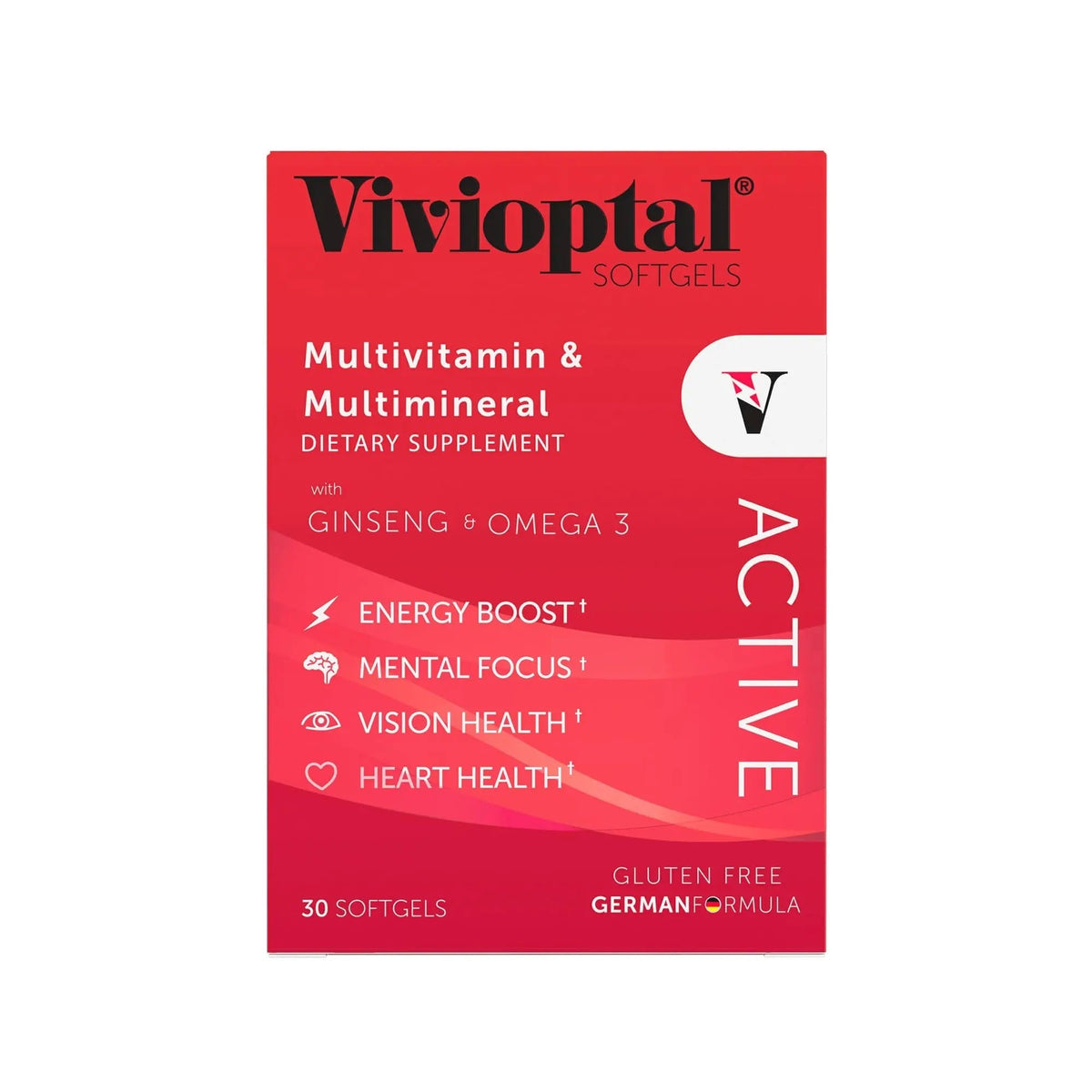 Vivioptal Active, 30 Softgels, Ginseng & Omega 3, Multivitamin & Multimineral, Gluten Free, German Formula Vivioptal VitaminsBuy Supplements Australia