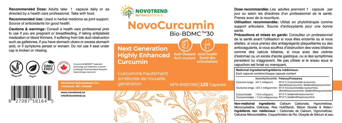 BIOBDMC NovoCurcumin-Next Generation Highly Enhanced Curcumin- 120 Capsules - Maple Wellness Supplements