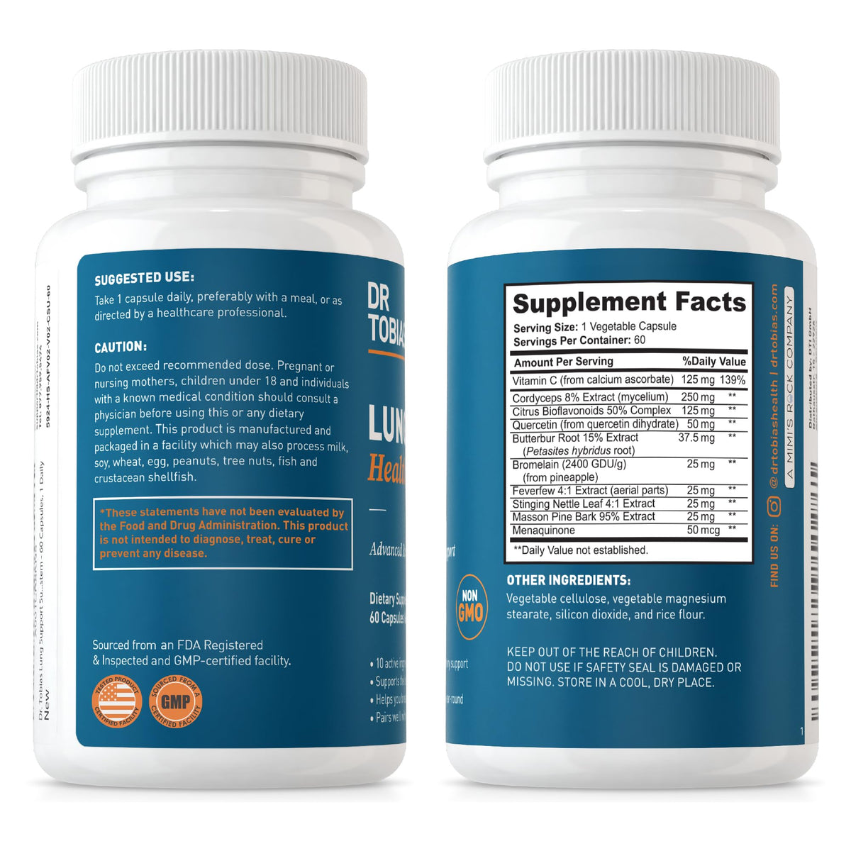 Dr. Tobias Lung Health and Oregano & Caprylic Acid Blend, Supports Lung Cleanse & Detox, Intestinal Health, Immune Support with Prebiotics & Herbs for Women & Men - Maple Wellness Supplements