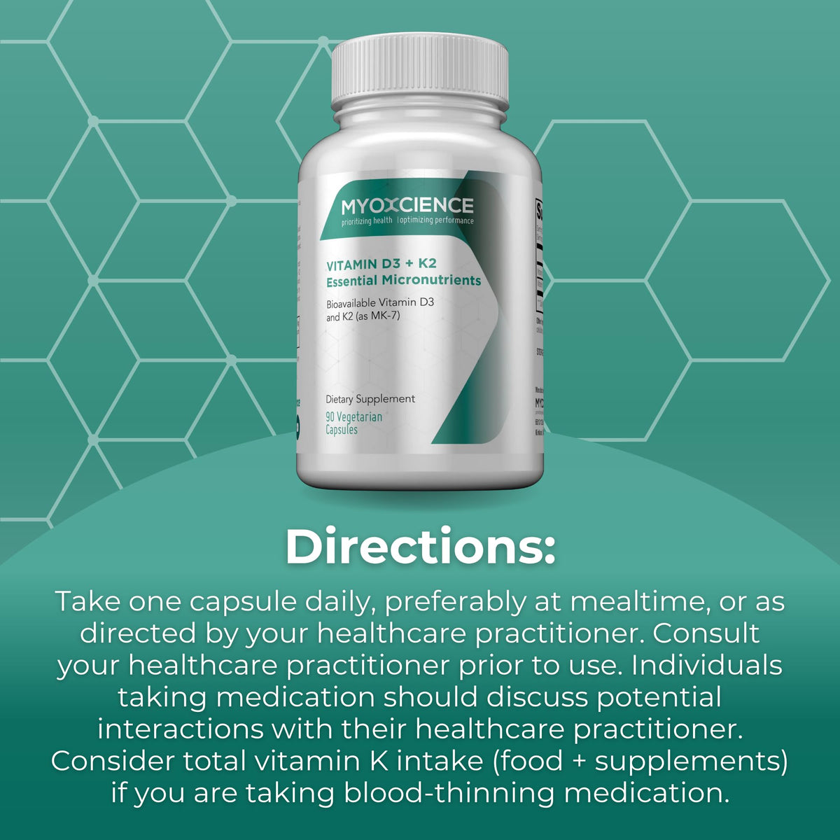 MYOXCIENCE Vitamin D3 + K2 Essential Micronutrients | Vitamin D3 5,000 IU | Vitamin K2 as MK-7 90 mcg (90 Vegetarian Capsules) - Maple Wellness Supplements