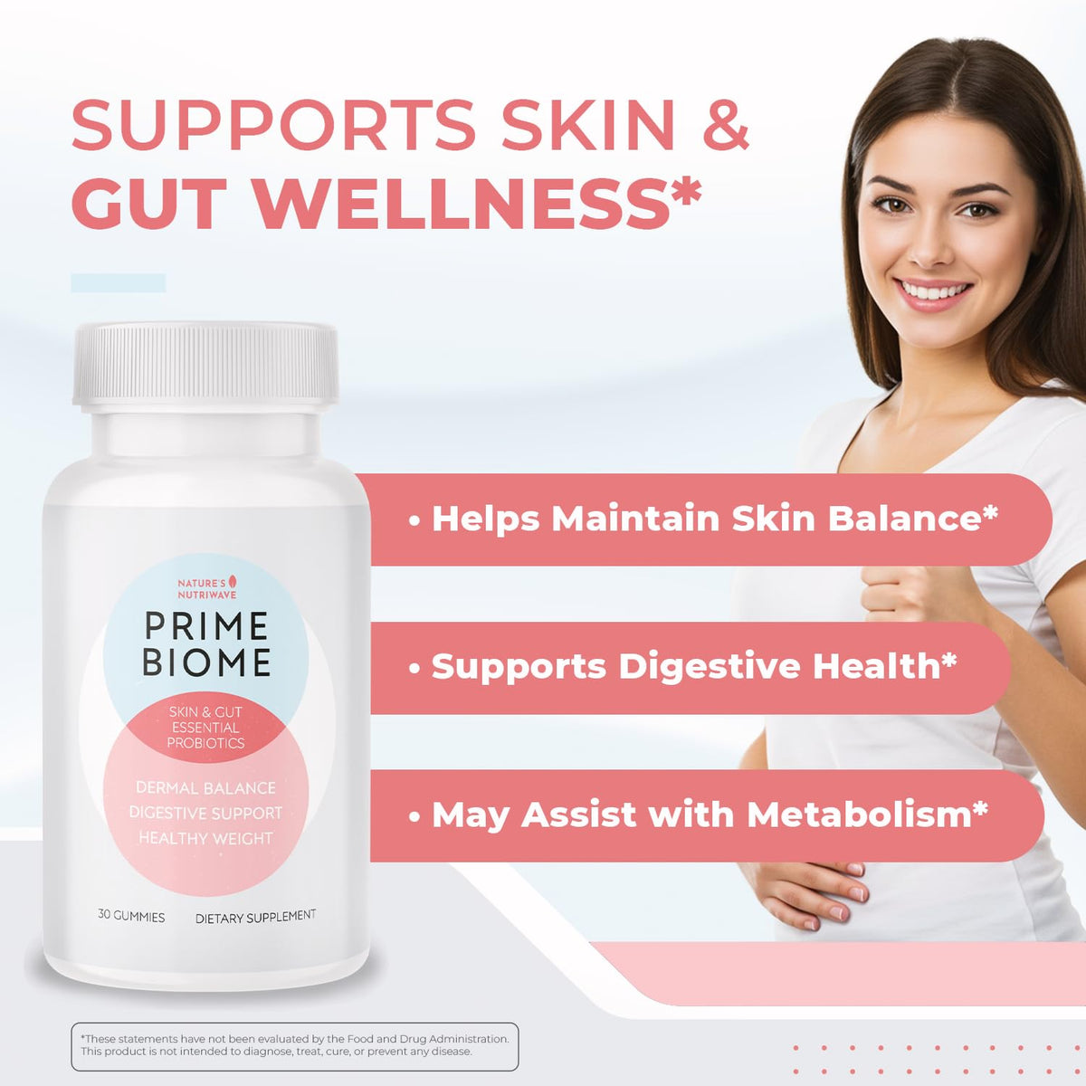 Nature’s NutriWave PrimeBiome Probiotic Gummies – Plant-Based Blend with Inulin, Lion’s Mane, Ginger & More– Non-GMO, No Stimulants, GMP Certified – 30 Gummies, 3 Month Supply - Maple Wellness Supplements