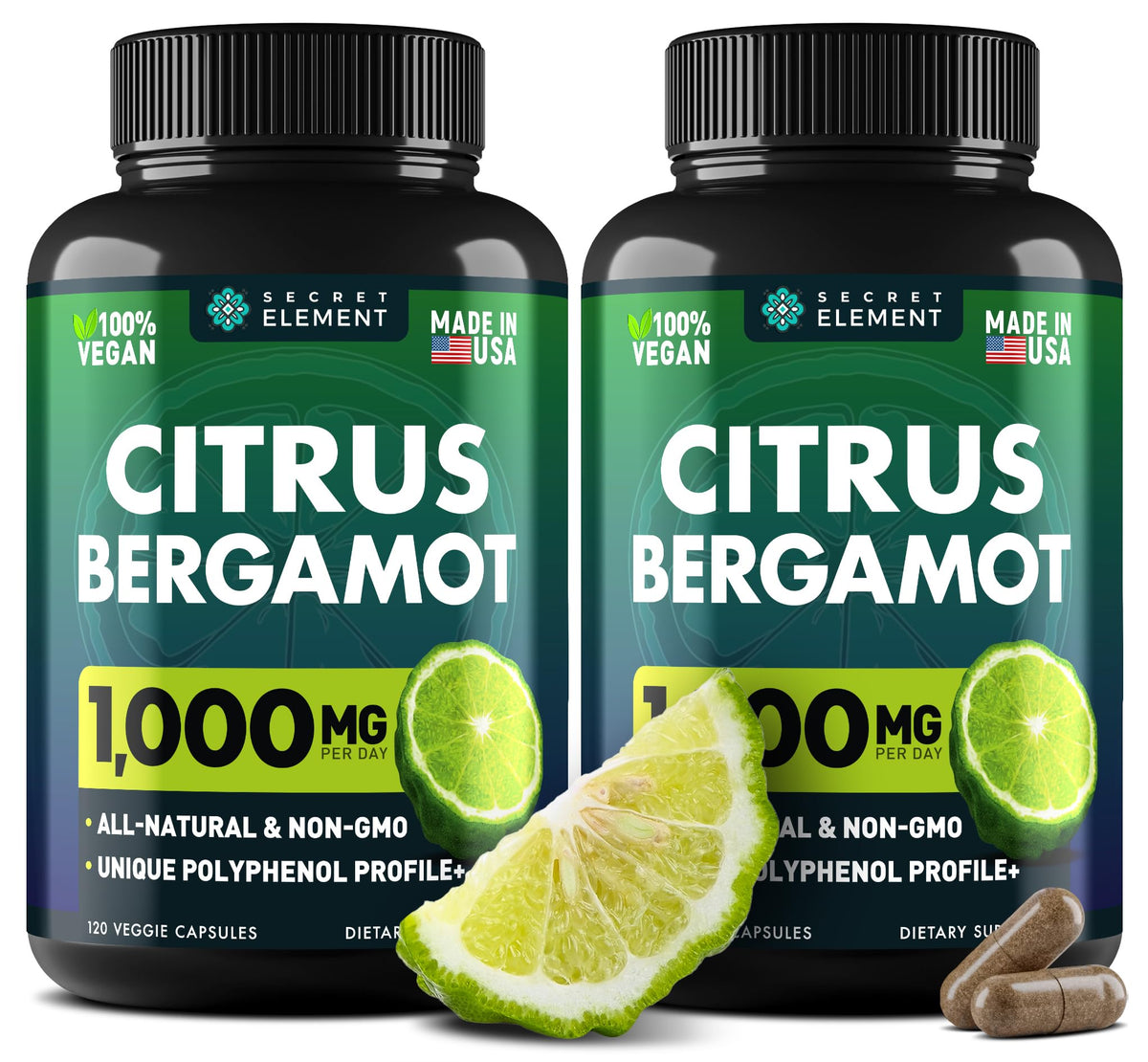 (2 PACK) Citrus Bergamot Extract 1000mg - Citrus Bergamot Supplement for Circulatory Health, Immunity, and Graceful Aging - 2x the potency of Citrus Bergamot 500mg - Maple Wellness Supplements