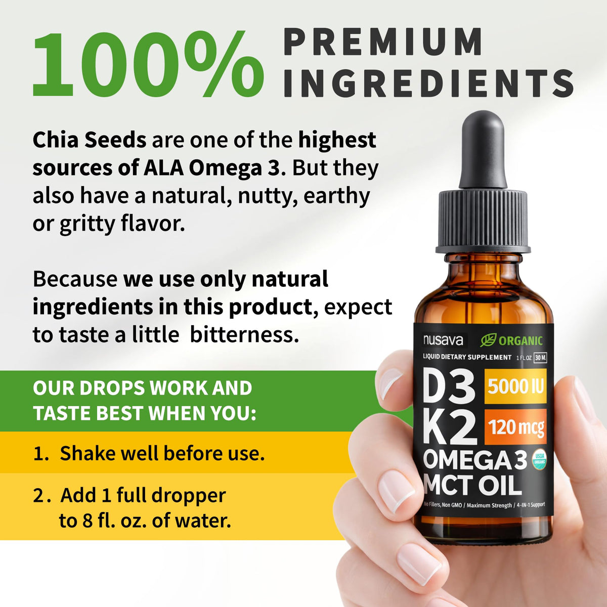 (2 Pack) Organic Vitamin D3 K2 Drops with MCT Oil Omega 3, 5000 IU — Liquid D3, No Fillers, Non-GMO, Immune Support (Unflavored, 2 Fl Oz) - Maple Wellness Supplements