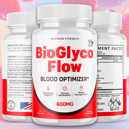 (3 Pack) BioGlyco Flow Blood Optimizer Capsules, Official BioGlyco Flow Pills with All Natural Ingredients, Advanced Health and Wellness Supplement with Maximum Strength Multivitamins (180 Capsules) - Maple Wellness Supplements