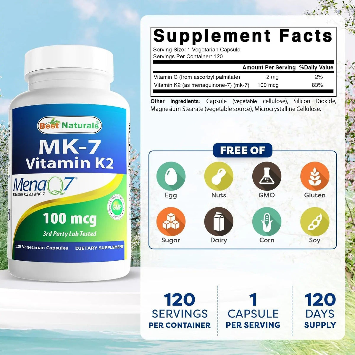 Best Naturals MK-7 Vitamin K2 100 mcg 120 Vcaps Best NaturalsBuy Supplements Australia