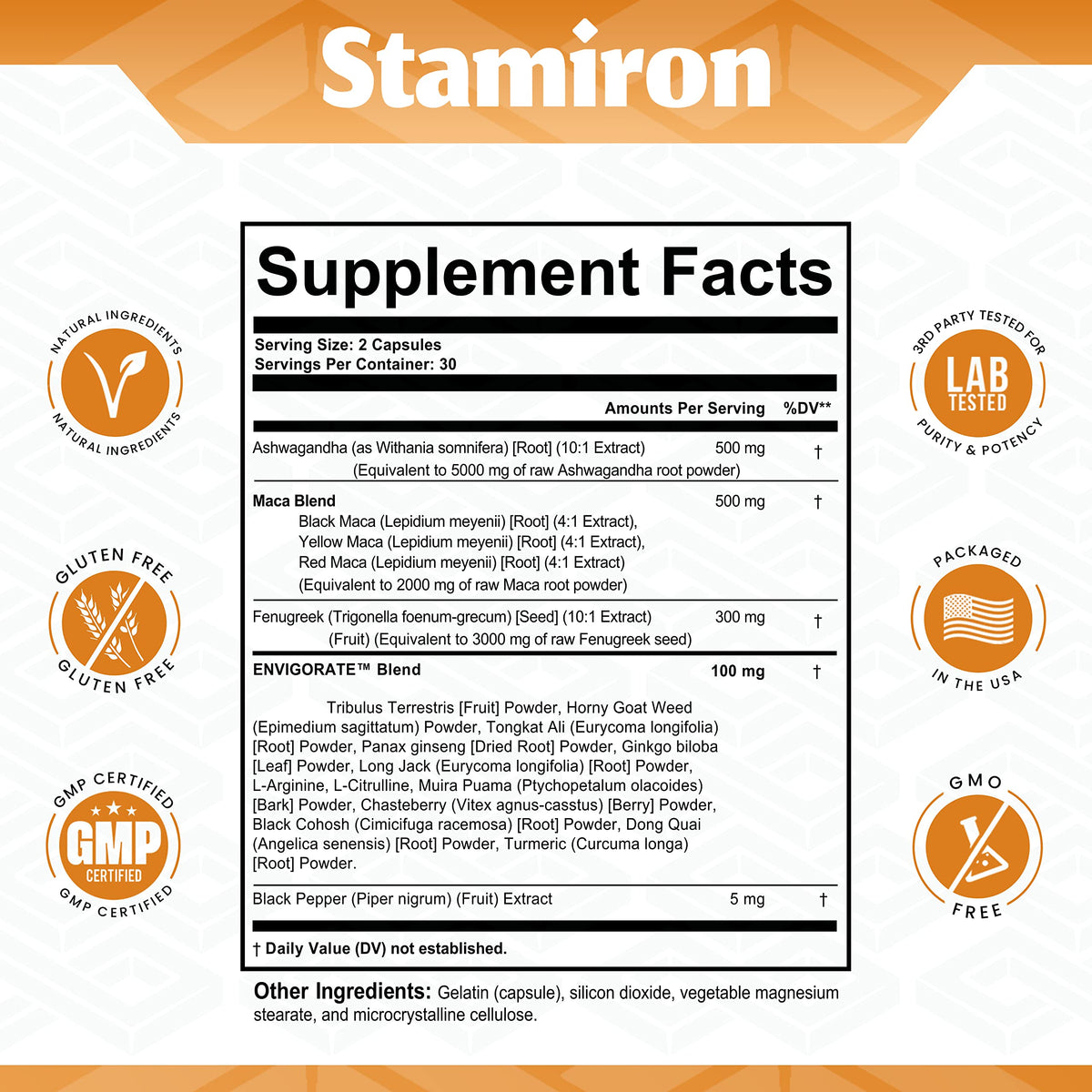 Stamiron Maca Root 2000mg Fenugreek 3000mg Ashwagandha 5000mg Supplement StamironBuy Supplements Australia