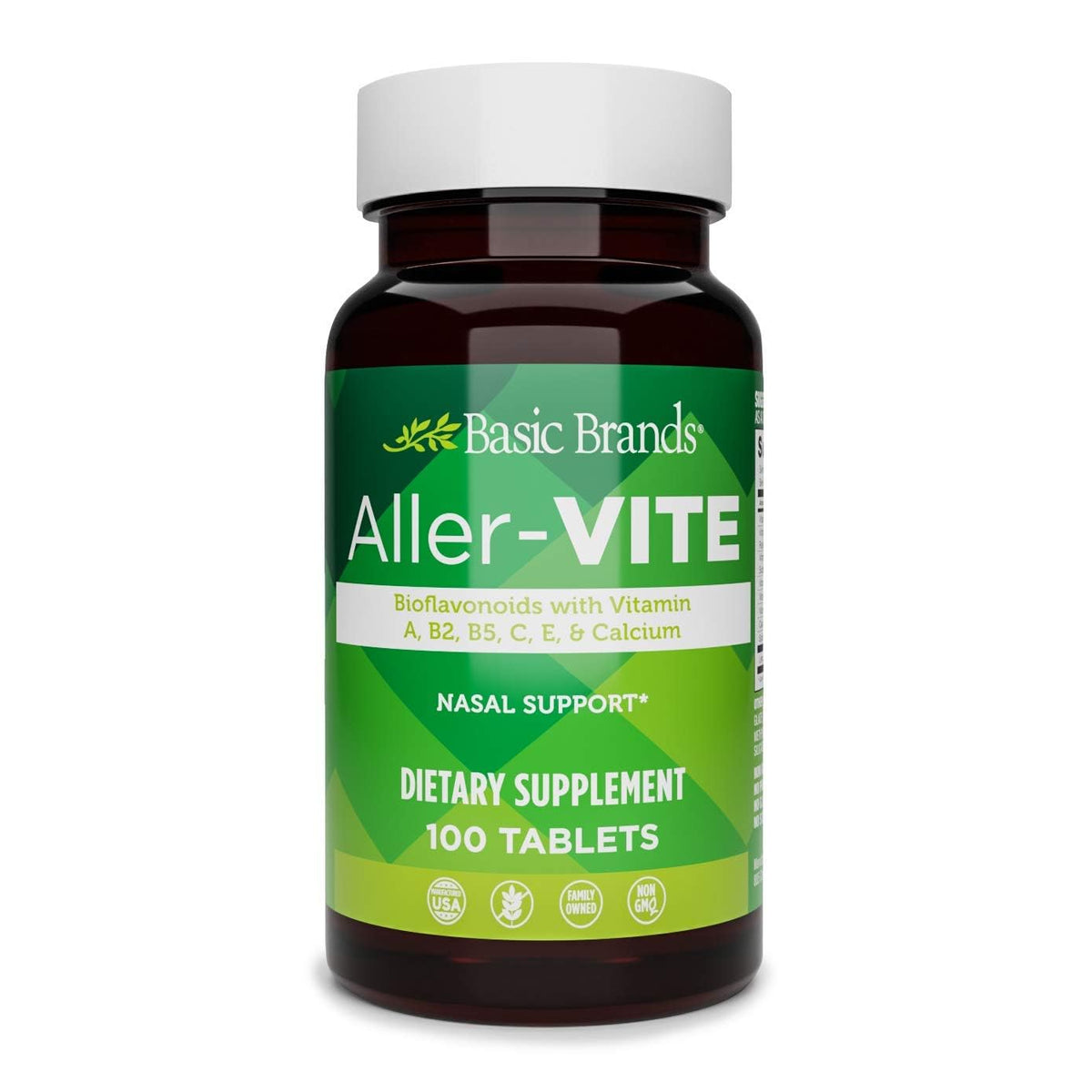 Basic Brands Aller Vite Nasal Support Tablets for Seasonal Allergy Relief, High Bioflavonoid Complex with Vitamins and Calcium, Gluten Free Daily Supplement, 100 Tablets - Maple Wellness Supplements