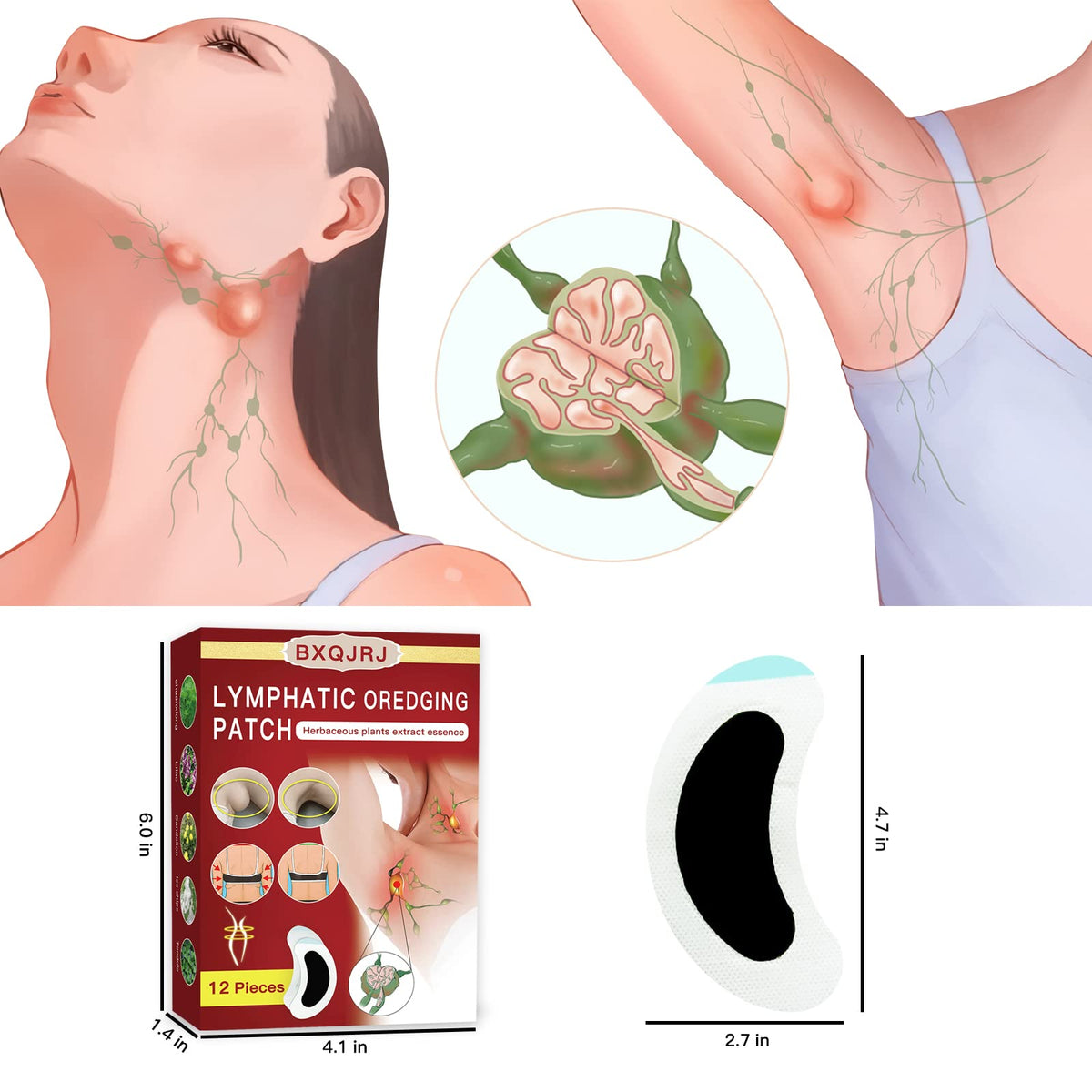 BXQJRJLymphatic Drainage Patch Lymphatic Drainage Herbal Lymphatic Drainage Care Patch Herbal Neck Patch (12) - Maple Wellness Supplements