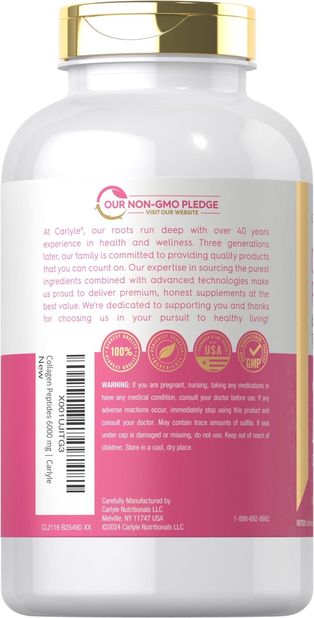 Carlyle Collagen Peptides 6000mg | 400 Caplets | with Vitamin C | Type 1 and 3 | Non-GMO, Gluten Free, Grass Fed Supplement - Maple Wellness Supplements