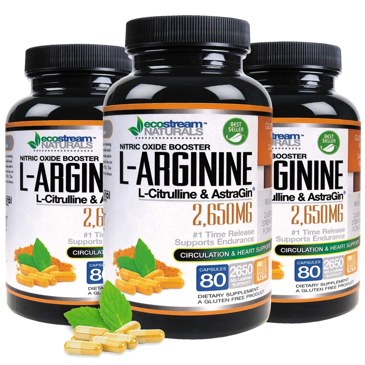 ecostream Naturals MAX 2650mg Nitric Oxide Booster L-Arginine - L-Citruline and Astragin - Time Release 2650 MAX Formula - Maple Wellness Supplements