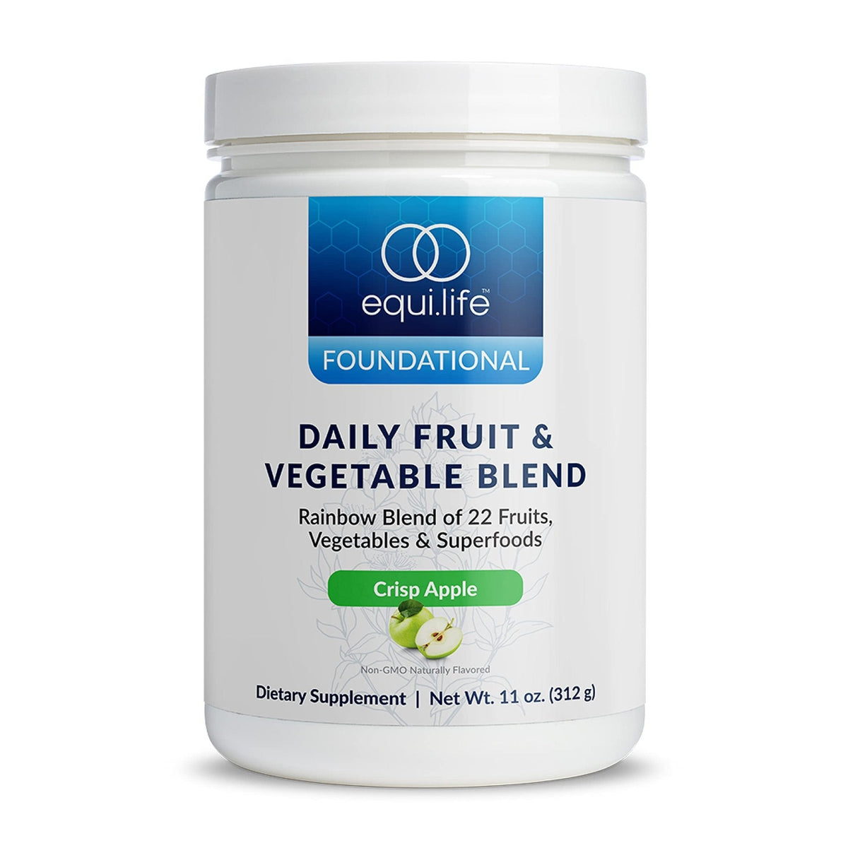 Equilife Daily Fruit & Vegetable Blend, Superfood Antioxidant Supplement, Crisp Apple Flavor with Vitamin C, Fiber, and 9 Essential Amino Acids, Supports Energy, Low Sugar, Vegan, 30 Servings Tub - Maple Wellness Supplements