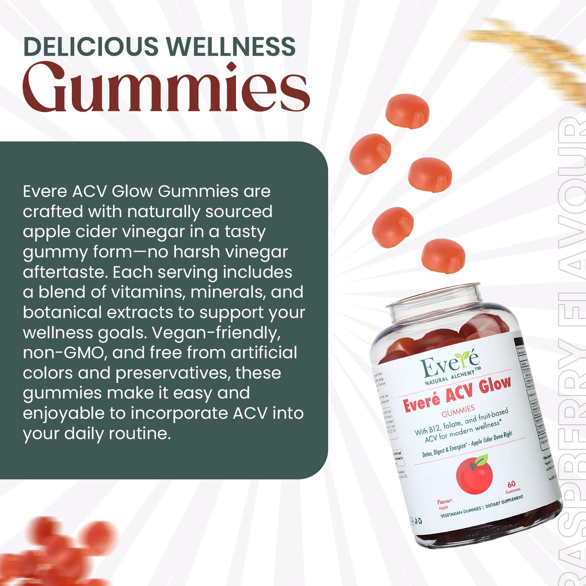 Everé ACV Glow Gummies – Apple Cider Vinegar with B12, B6, Iodine, Folate, Beetroot & Pomegranate – Daily Wellness Support for Energy & Balance - Maple Wellness Supplements