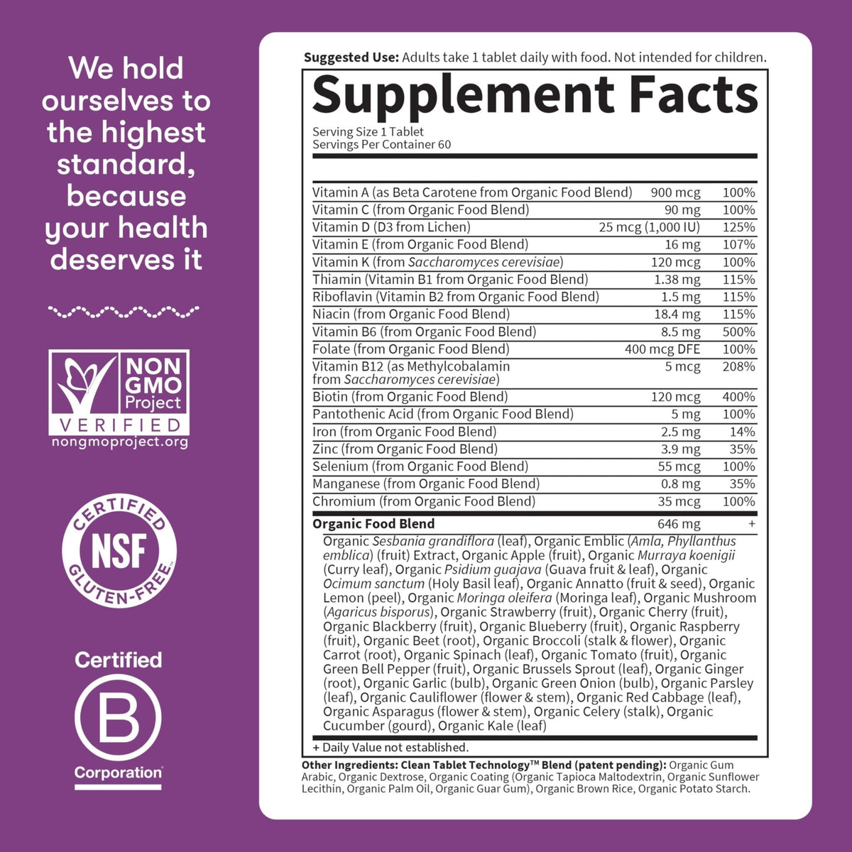 Garden of Life Organics Multivitamin for Women - Women's Once Daily Multi - Whole Food Multi with Iron, Biotin, Vegan Organic Womens Multivitamin for Health, Energy Hair Skin and Nails, 60 Tablets - Maple Wellness Supplements