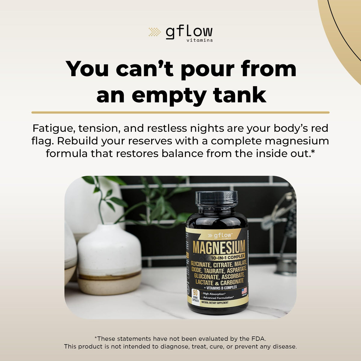 gflow vitamins Magnesium Complex Supplement - 10 Active Forms, Glycinate, Citrate, Malate, Oxide, Taurate, Aspartate, Gluconate, Ascorbate, Lactate, Carbonate, Plus More with Vitamin C B1 B2 B6 B12 - Maple Wellness Supplements