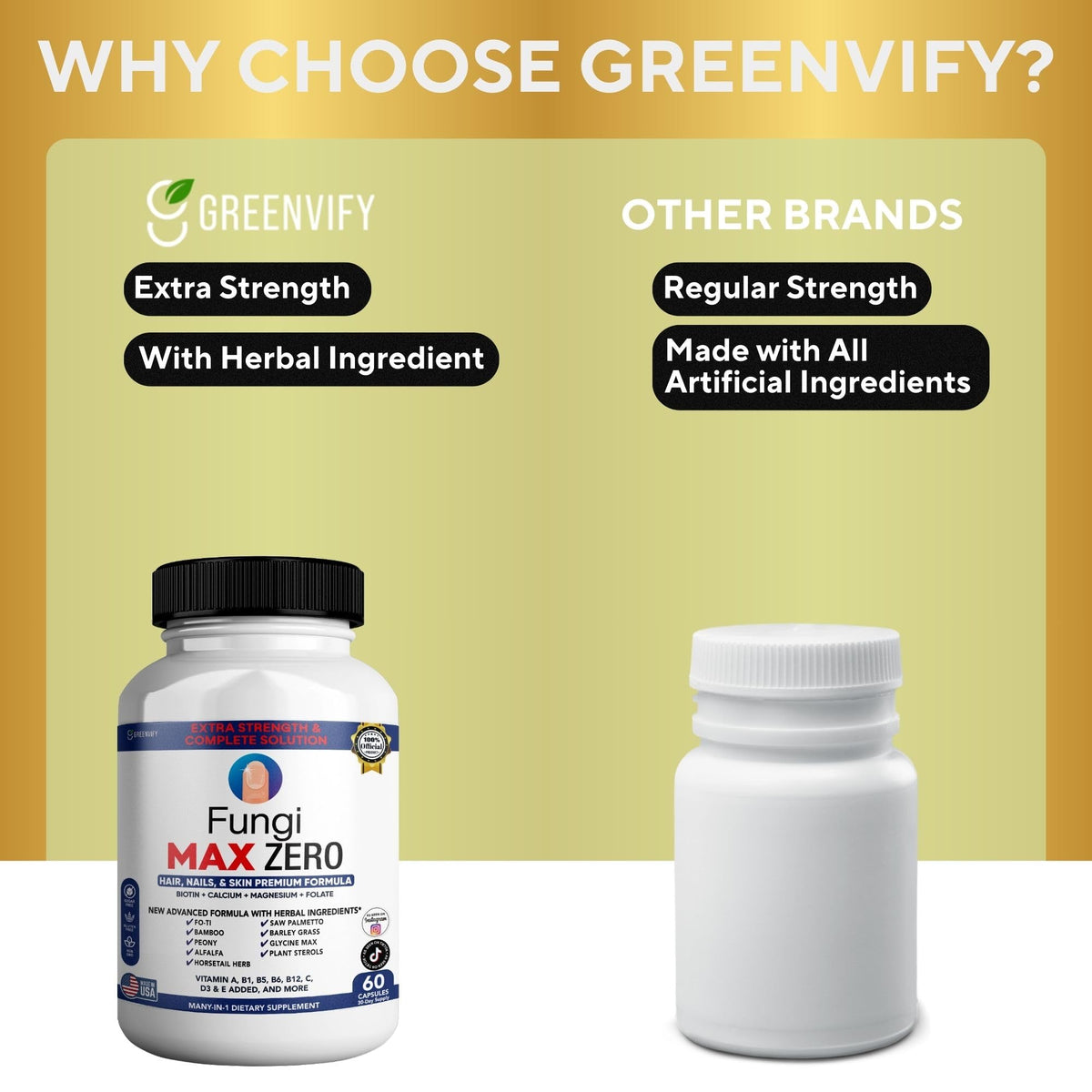 GREENVIFY Fungi Max Zero Hair, Nails & Skin Supplement. (1) - Maple Wellness Supplements