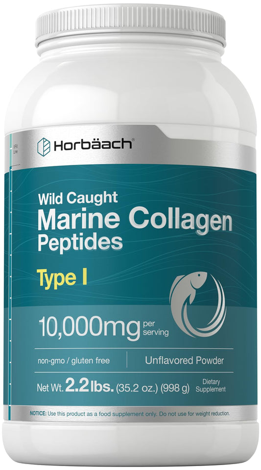 Horbäach Marine Collagen Peptides Powder 2.2 lb | for Skin, Hair, and Nails | Type I Hydrolyzed Fish Collagen | Unflavored | Keto, Paleo, Non-GMO, Gluten Free Supplement - Maple Wellness Supplements