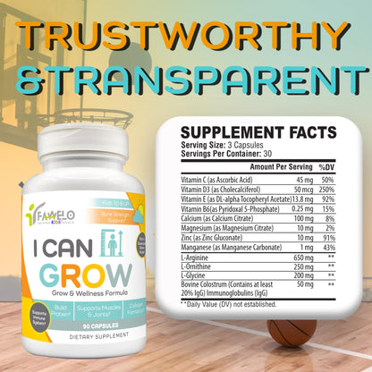 I Can Grow (3 Pack) Height Boosters for Kids 10+, Teen Vitamins for tru Height - Natural Growth Supplement for Optimal Development - Supports Bone Strength and Immune Health with Colostrum - Maple Wellness Supplements