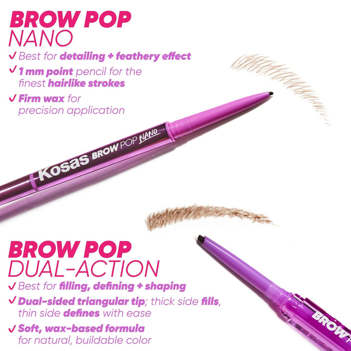 Kosas Brow Pop Eyebrow Pencil – Brow Pencil with Spoolie, Medium Brown - Maple Wellness Supplements