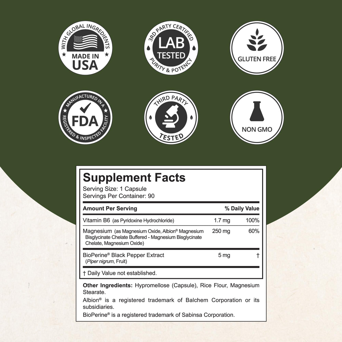 Magnesium Glycinate Chelate Complex with Albion Magnesium Bisglycinate Chelate, Vitamin B6 & BioPerine for Bone, Muscle, Natural Sleep, - Maple Wellness Supplements