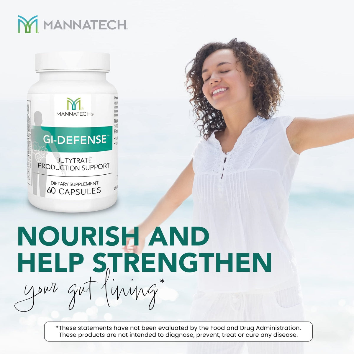 Mannatech Butyrate Supplement - Supports Gut Barrier Function, Intestinal Health, and Digestive Comfort - Promotes Short Chain Fatty Acid Production, Immune Support Supplement GI-Defense 60 Capsules - Maple Wellness Supplements