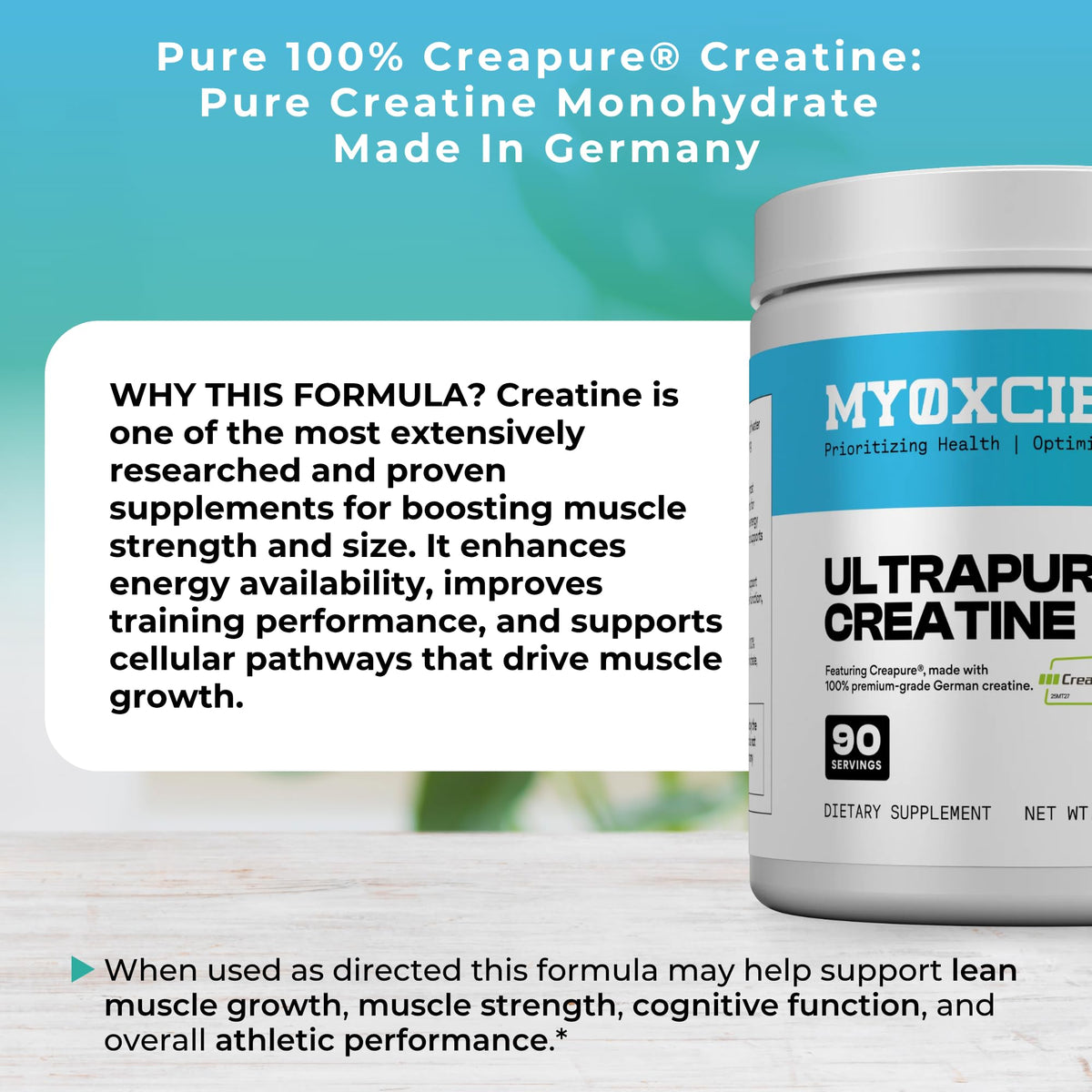 MYOXCIENCE Creapure® Creatine | 5 Grams German Creatine Monohydrate Per Serving | Supports Muscle Performance, Lean Body Mass, & Cognition (90 Serving Jar) - Maple Wellness Supplements