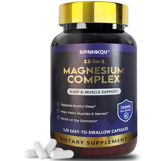 SPNHKQV Magnesium 12-in-1 Complex Supplement – 700mg High Absorption Magnesium Glycinate Capsules for Women & Men – Muscle, Nerve & Sleep Support – 120 Vegan Capsules - Maple Wellness Supplements