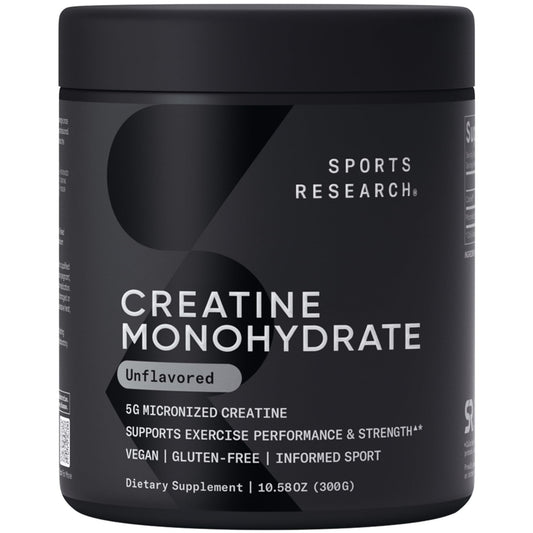 Sports Research Creatine Monohydrate - Gain Lean Muscle, Improve Performance and Strength and Support Workout Recovery - 5 g Micronized Creatine - 10.58 oz - Maple Wellness Supplements