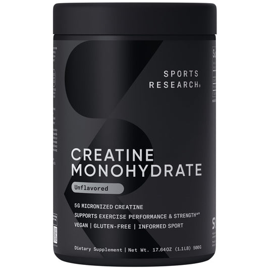 Sports Research Creatine Monohydrate - Gain Lean Muscle, Improve Performance and Strength and Support Workout Recovery* - 5 g Micronized Creatine - 17.64 oz - Maple Wellness Supplements