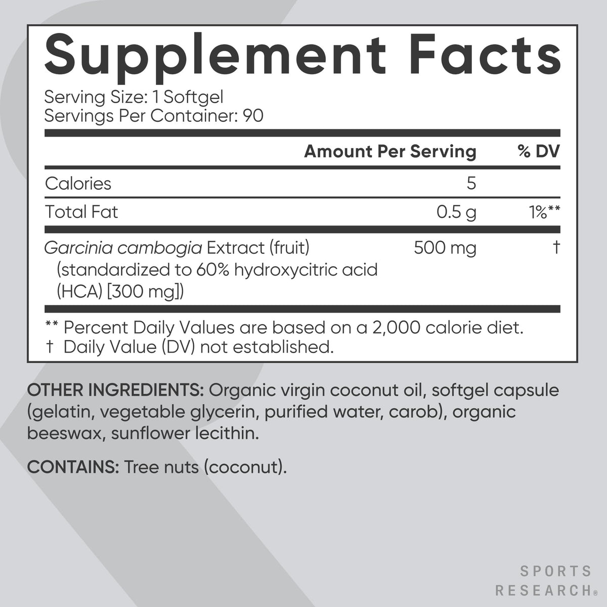 Sports Research Garcinia Cambogia Extract (60% HCA) with Extra Virgin Organic Coconut Oil | Non-GMO, Soy & Gluten Free (90 Liquid Softgels) - Maple Wellness Supplements