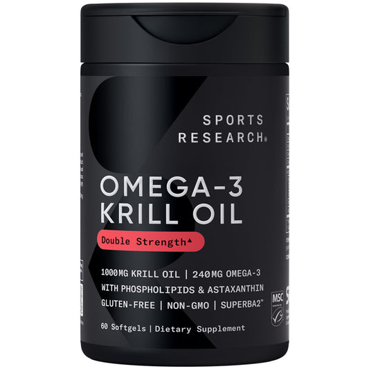 Sports Research Krill Oil Supplement with EPA & DHA Omega 3, Phospholipids & Astaxanthin from Antarctic Krill - Highest Concentration of Krill Oil for Men & Women - 1000mg, 60 Softgel Capsules - Maple Wellness Supplements