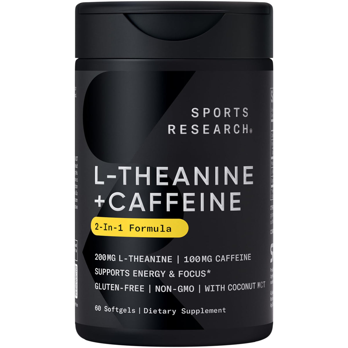 Sports Research L-Theanine Supplement with Caffeine & Coconut MCT Oil - Focused Energy, Alertness & Relaxation Without Drowsiness - 200mg L Theanine, 100mg Organic Caffeine - 60 Liquid Softgels - Maple Wellness Supplements
