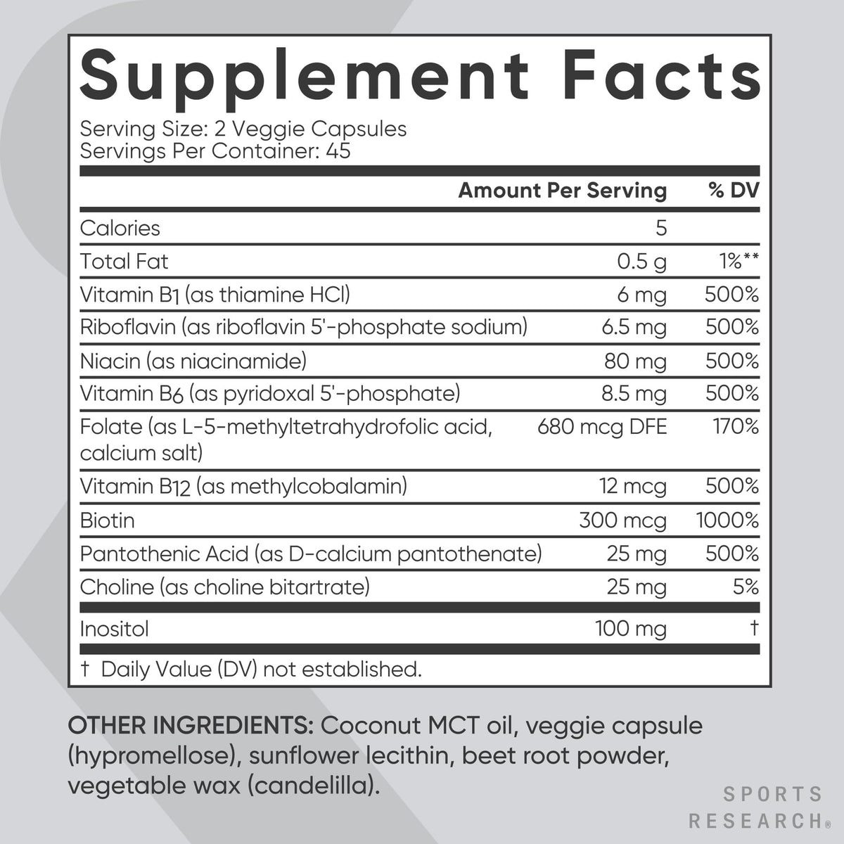 Sports Research Vitamin B-Complex - Full Spectrum of B Vitamins - 90 Liquid Veggie Capsules - Maple Wellness Supplements