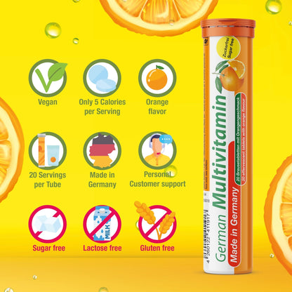 T&D German Vitamin, Minerals - 140 Vegan/Vegetarian Drink Effervescent Tablets - Mixed Fruit Flavor Box - Made in Germany - Maple Wellness Supplements