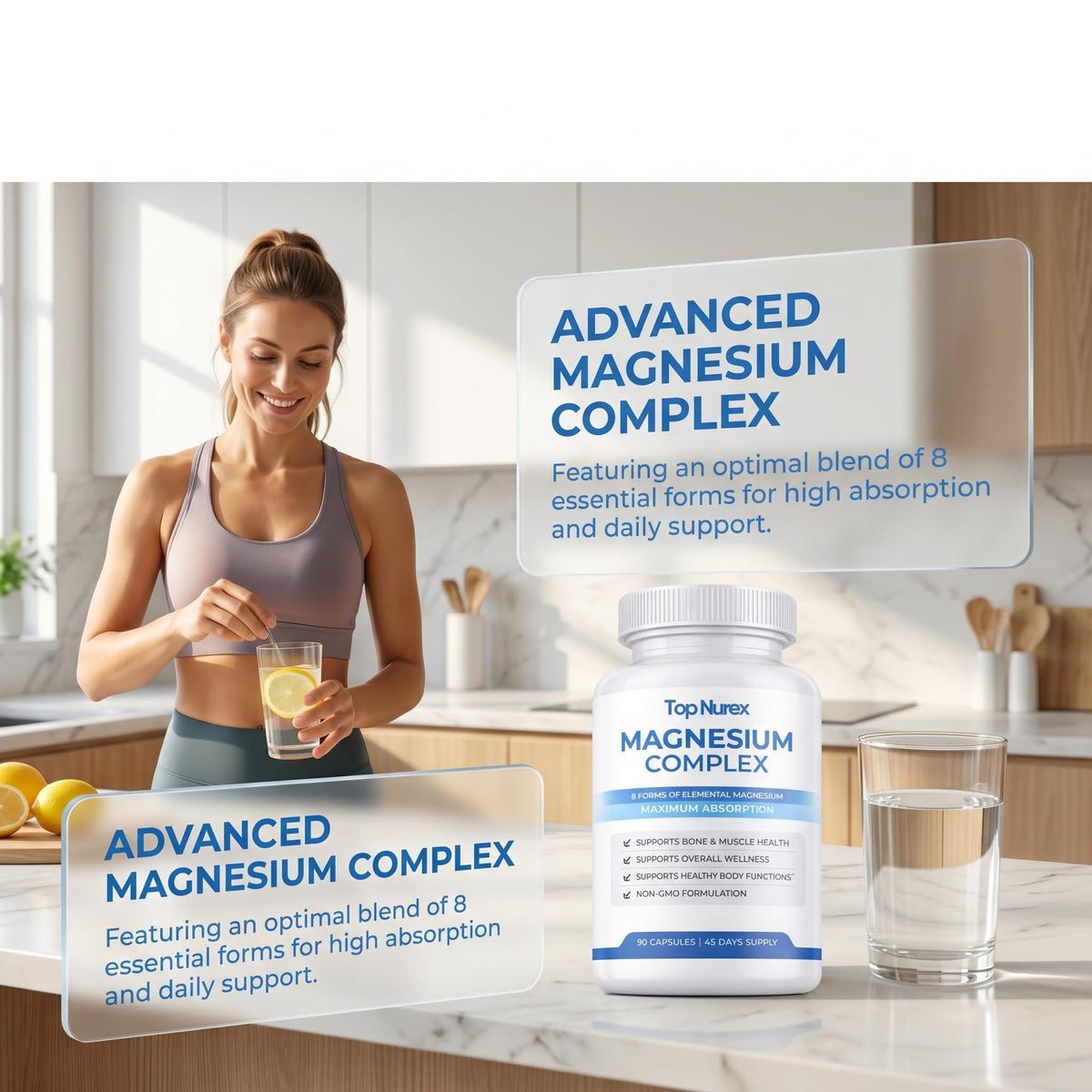 Top Nurex Magnesium Complex for Women & Men,1000mg High Absorption Blend, 8 Magnesium Forms Including Glycinate, Citrate & Malate, Daily Nutrient Support, Vegan Non-GMO, 90 Capsules (1 Pack) - Maple Wellness Supplements