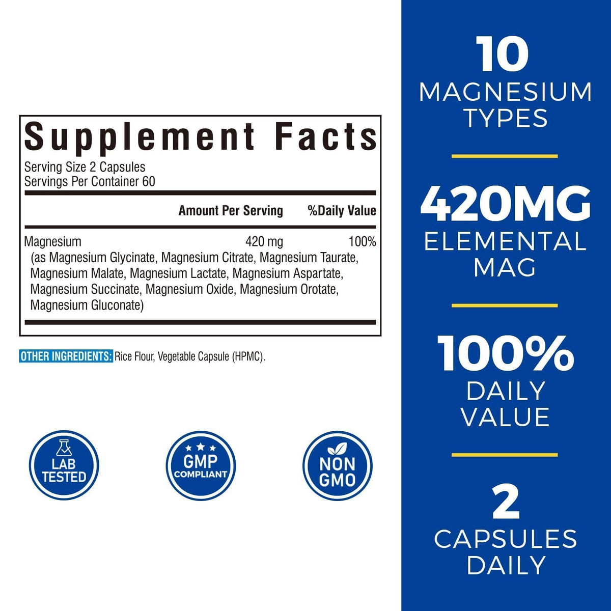Vitalibre 10 in 1 Magnesium Complex, 420mg Elemental Magnesium | Ultra Strength, Max Absorption | Chelated Magnesium Supplement for Nerves, Bone & Heart Health | Non-GMO, 120 Vegan Capsules - Maple Wellness Supplements